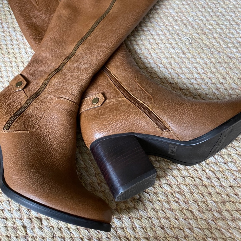 Franco Sarto Light Brown Leather Tall Boots Zip up